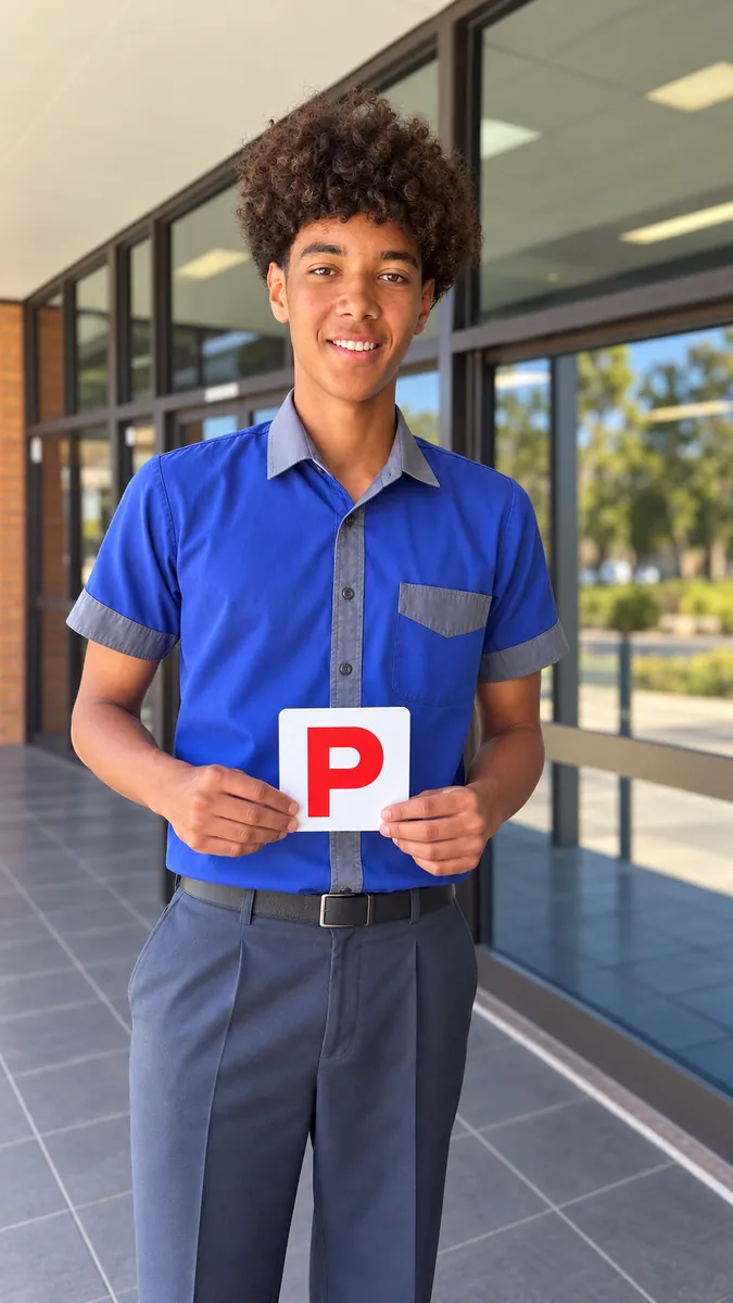 Lucas holding his P plate