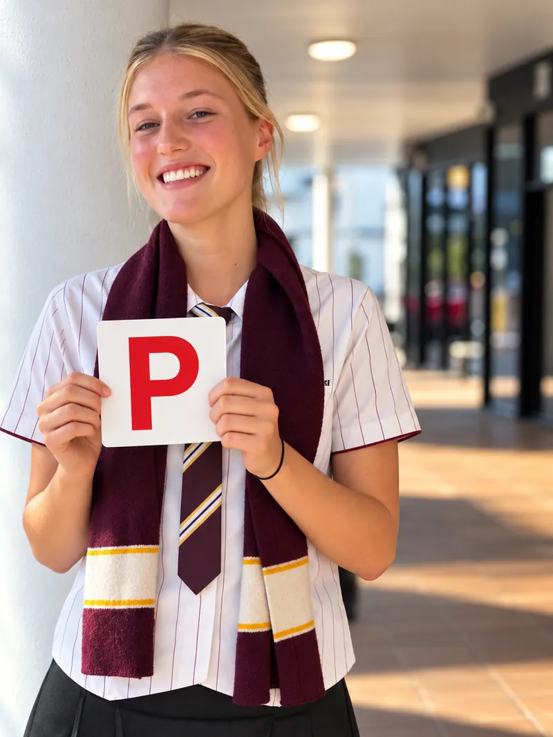 Student holding her new P plate