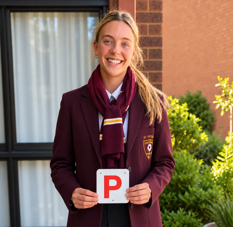 Student holding her new P plate